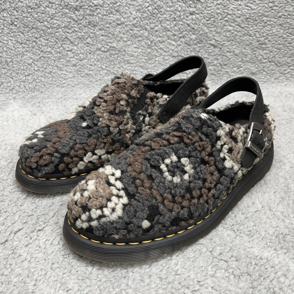 Doc Martens Isham Crochet Wool Mules Mens 10 Gray‎ Brown Slingback Clog Boho